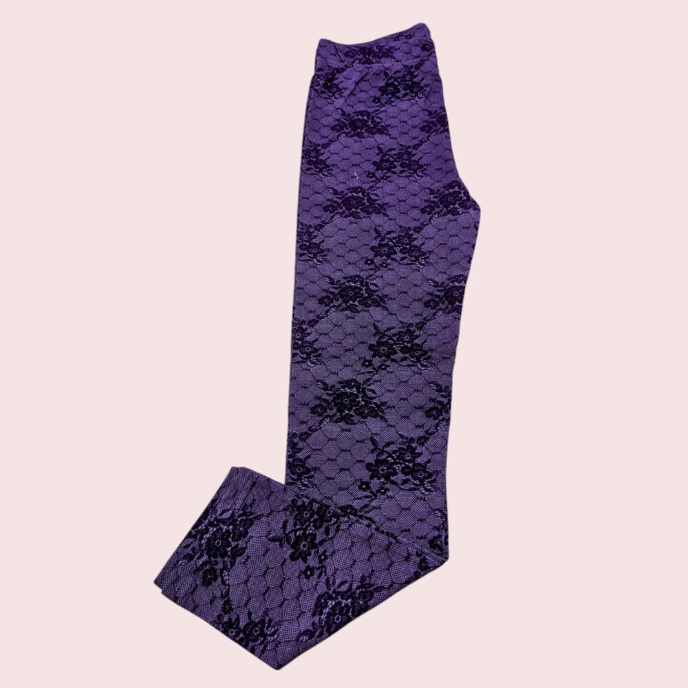 Booky Full length Soft Cotton stretchy leggings Skinny Fit Purple Florals NWOT - Picture 3 of 5